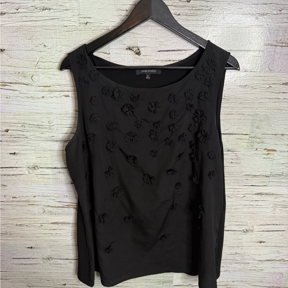 Jones Studio Black Floral Embellished Blouse 3D flowers size xl